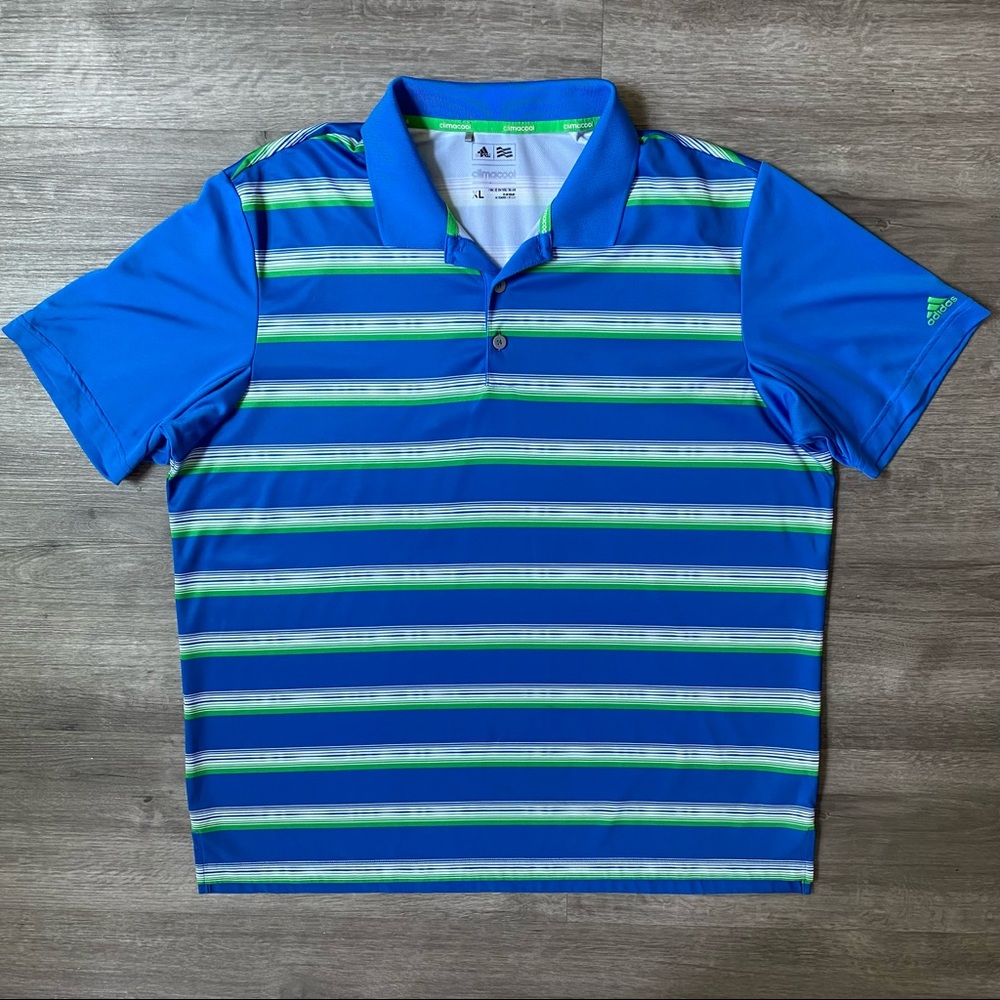 Adidas Climacool Blue Green Striped Athletic Golf Polo XL